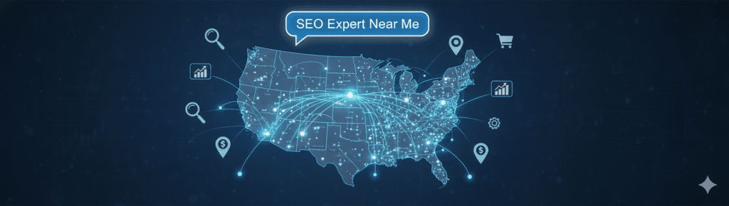 Map of the U.S. showing connected cities symbolizing local SEO networks.