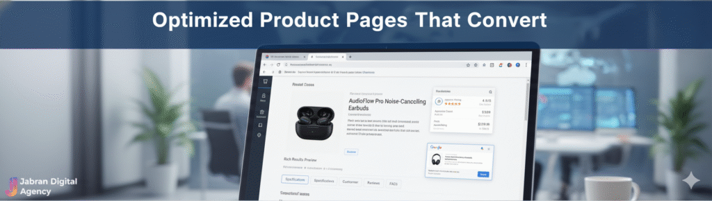 Ecommerce product page optimized with structured data and SEO content